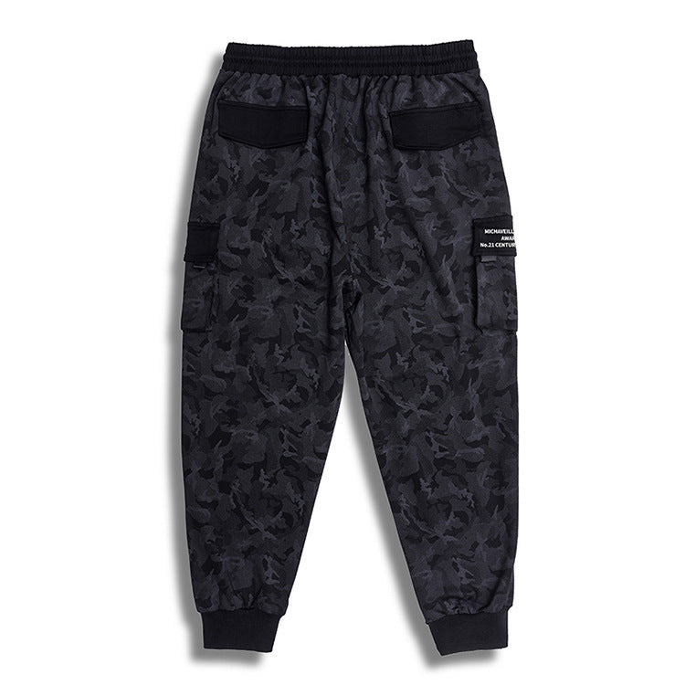 flat gray camouflage black pocket trousers