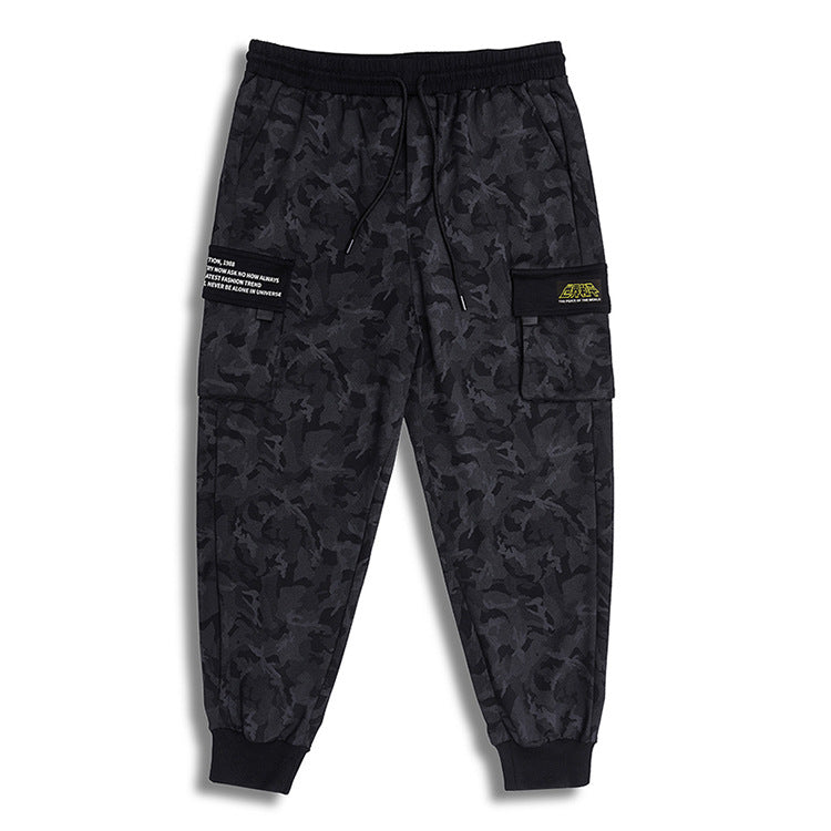 flat gray camouflage black pocket trousers