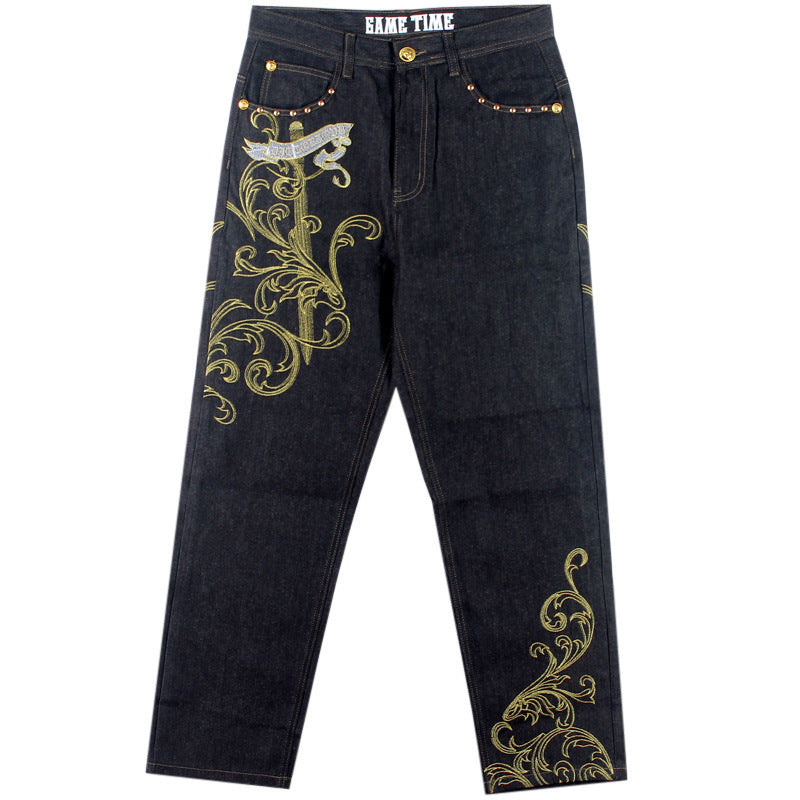 Creative Embroidery Hip Hop Jeans Male