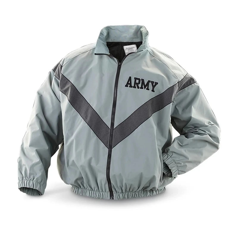 Oversized US Army PT jacket: reflective, windproof, rainproof, gym, sportswear.